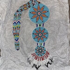 Native American Beaded Necklace - Turquoise and Red